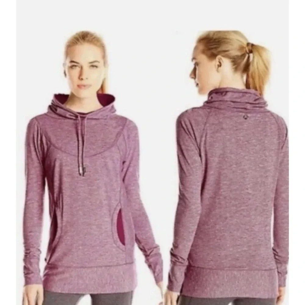 Prana Ember Performance Knit Cowl Neck Pullover Sweater Sz M Purple‎ Hiking